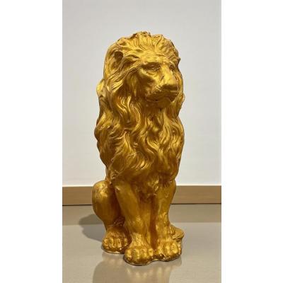 DEKORATİF 53cm BÜYÜK BOY GOLD ASLAN HEYKELİ EV BALKON BAHÇE DEKORASYON BOHEM BİBLO HEYKEL
