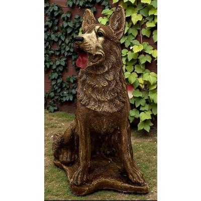 Dekoratif Büyük Boy 55 cm Kahverengi Kurt Köpek Bahçe Balkon Ev Dekorasyonu Biblo Heykel