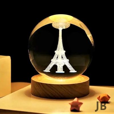 Dekoratif Eyfel Kulesi Tasarımlı Ahşap Altlıklı Işıklı Cam Küre Cam:6cm Ahşap:2cm