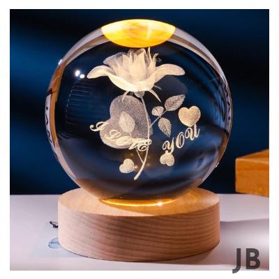 Dekoratif Gül I Love You Tasarımlı Ahşap Altlıklı Işıklı Cam Küre Büyük Boy Cam:8cm Ahşap:2cm