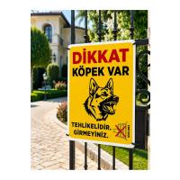 Dikkat Köpek Var Uyarı Levhası, PVC Dekota, 25x35 cm, Sarı, Ev Villa Bahçe Çiftlik İşyeri Kullanımı için, Çift Taraflı Montaj Bantlı