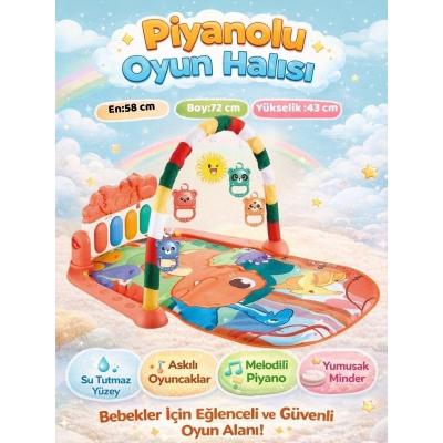 Dinozorlu Güneşli Piyanolu Bebek Oyun Halısı, Eğitici Oyuncak, Pembe