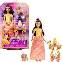 Disney Princess Belle Tea Time Moda Bebek ve Oyun Seti, Çay Arabalı, 3 Karakter Arkadaşlar ve Yemek Aksesuarları