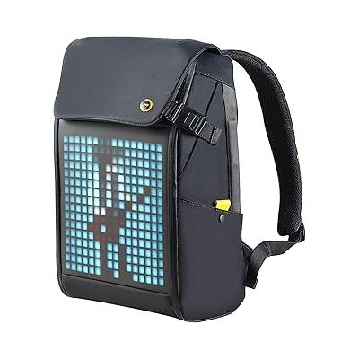 DIVOOM Pixoo Pixoo Pixoo Pixoo Art Laptop Sırt Çantası Erkek 15 inç Su Geçirmez Okul Sırt Çantası Laptop Sırt Çantası Kadın Günlük Çantası 16 x 16 RGB LED Ekranlı Erkek Kadın Okul İş Seyahat, Siyah