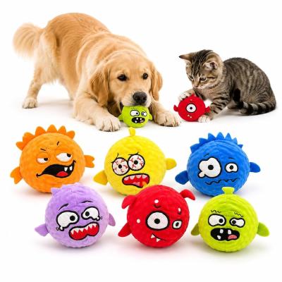 Emojili Sesli Peluş Top Kedi Köpek Oyuncağı - Diş Kaşıma Destekli İğneli Dokulu Isırma ve Çiğneme Oyunu - Yumuşak Evcil Hayvan Aksesuarı - Stok durumuna göre renk gönderilir