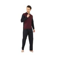 Erkek Pamuklu Jakarlı Uzun Kollu Pijama Takımı Borda Borda M Erkek