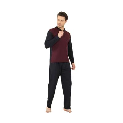 Erkek Pamuklu Jakarlı Uzun Kollu Pijama Takımı Borda Borda M Erkek
