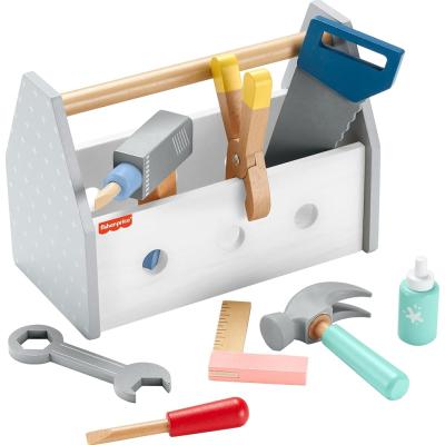 Fisher-Price, 3 yaş ve üzeri çocuklar için 9 ahşap parçadan oluşan Ahşap Tamir Kutusu ve oyuncak matkap, HYG50