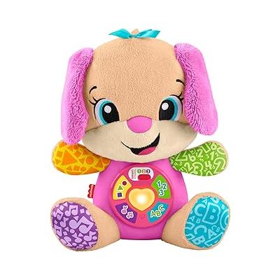 Fisher-Price bebekler için eğitici oyuncak, Eğlen ve Öğren Yaşa Göre Gelişim Köpekçiğin Kız Kardeşi Pembe, 6 ay ve üzeri bebekler için müzikli pelüş oyuncak, JFD34