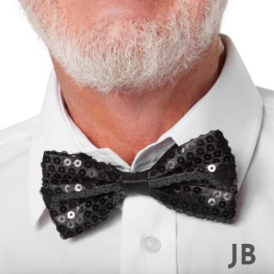 Gece Işıltısı Siyah Payetli Pullu Papyon 7x2 Cm