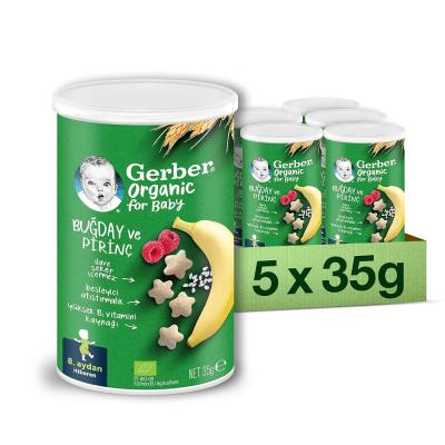 Gerber Organik Pirinçli, Buğdaylı, Muzlu ve Ahududulu Bebek Atıştırmalığı 35 g x 5