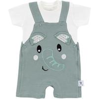 Gezenbebe Hero Kısa Kol Bebek T-Shirt & Nakışlı Salopet Seti Elephant 6-9 Ay