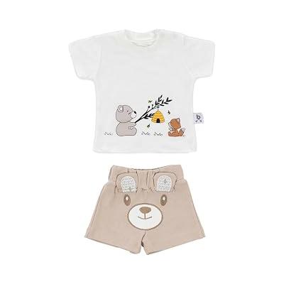 Gezenbebe Hero Kısa Kol Desenli Bebek T-Shirt & Nakışlı Şort Seti Teddy (Organik) 0-3 Ay