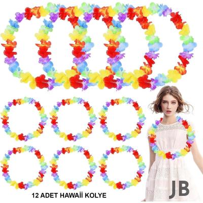 Hawaii Çiçekli Boyun Kolyesi - Renkli Tropikal Parti Leisi 12 Adet