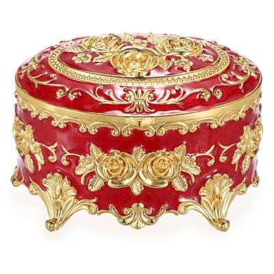 Hipiwe Vintage Metal Mücevher Kutusu - Gül Desenli Küçük Biblo Düzenleyici Yüzük Kutusu Kılıfı Oval Takı Saklama Kutusu Yüzük Küpe Kolye için, Kadınlar Kızlar için Hatıra Kutusu, Kırmızı