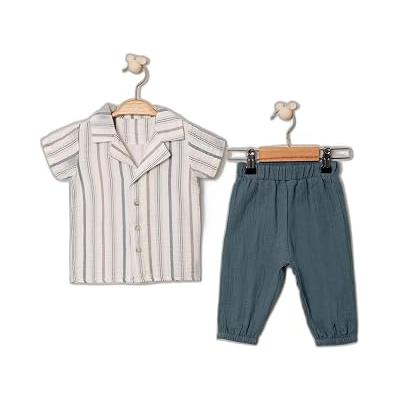Julayla Müslin Gömlek Pantolon Takım | Erkek Bebek Yazlık 2’li Set | 6-36 Ay | KD53217-1