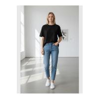 Kadın Bisiklet Yaka Pamuklu Basic Oversize Kısa Kol Tişört