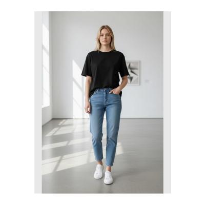 Kadın Bisiklet Yaka Pamuklu Basic Oversize Kısa Kol Tişört