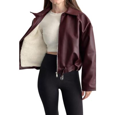 Kadın İçi Kürklü Kemerli Suni Deri Mont - Oversize İçi Peluş Astarlı Premium Biker Ceket