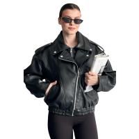 Kadın Oversize Deri Bomber Ceket - Yeni Sezon Premium Biker Deri Mont