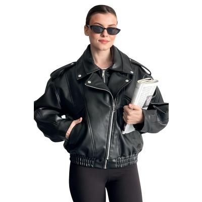 Kadın Oversize Deri Bomber Ceket - Yeni Sezon Premium Biker Deri Mont