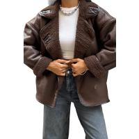 Kadın Oversize Içi Peluş Süet Mont – Suni Deri Dış, Yumuşak Teddy Kürk Astarlı, Düğmeli Kışlık Ceket