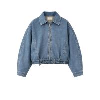 Kadın Oversize Jean Ceket Kemer Detaylı Denim Bomber Kot Ceket