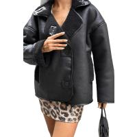 Kadın Siyah Shearling Ceket – Oversize Suni Süet Deri Dış, Teddy/Sherpa Astarlı Aviator Mont, Düğmeli & Cep Detaylı, Kışlık Sıcaklık & Şıklık