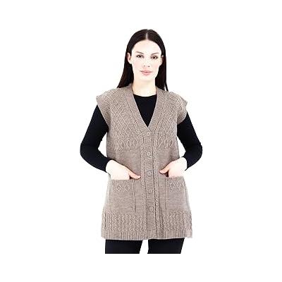 Kadın V Yaka Düğmeli Cepli Örgü Yün Triko Anne Kısa Yelek