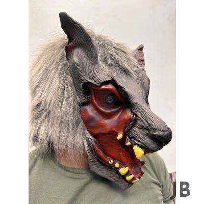 Kafaya Tam Geçmeli Lateks Dişli Ağzı Açık Kurt Maskesi
