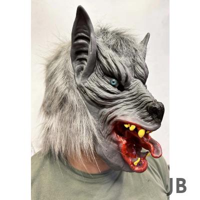 Kafaya Tam Geçmeli Lateks Dil Çıkaran Mavi Gözlü Kurt Maskesi