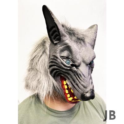 Kafaya Tam Geçmeli Lateks Mavi Gözlü Dişli Ağzı Açık Kurt Maskesi