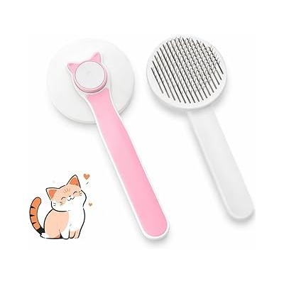 Kedi ve Köpek Tüy Toplama Tarak Pembe – Basmalı Kendini Temizleyen Evcil Hayvan Bakım Fırçası, Çelik İğneli, Ergonomik Saplı, Dökülme Karşıtı, Tüm Tüy Tiplerine Uygun