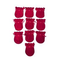 Kırmızı Kadife Kese Lale Şekilli Takı Torbası 10'lu Set 7x9 cm