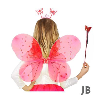 Kırmızı Renk Çocuk Kelebek Kanadı Tacı Ve Asa Seti 50 Cm