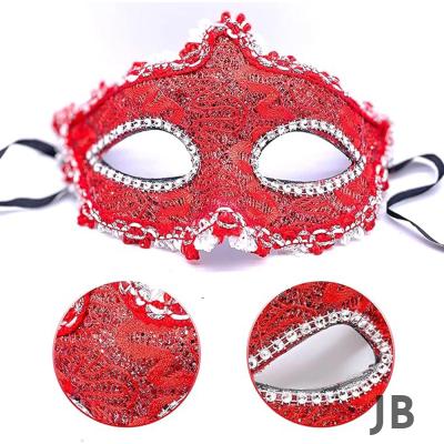 Kırmızı Renk Gözler Kristal Taşlı Dantelli Parti Maskesi 11x17 Cm