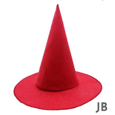Kırmızı Renk Keçe Cadı Şapkası Yetişkin Çocuk Uyumlu 35x38 Cm