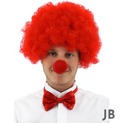 Kırmızı Renk Kıvırcık Afro Bonus Peruk Takma Saç Ve Kırmızı Burun Seti