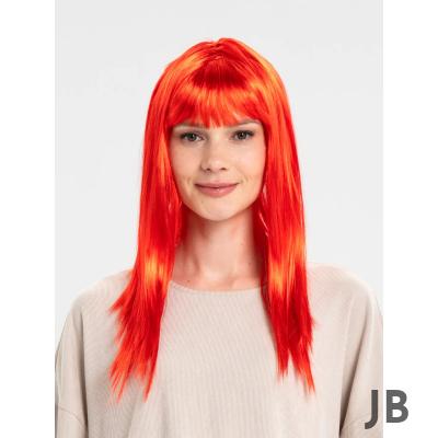 Kırmızı Renk Uzun Düz Parti Peruğu