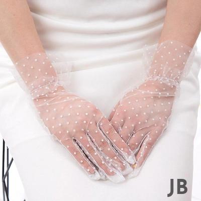 Kısa Boy Güpürlü Beyaz Puantiyeli Tül Eldiven Beyaz Renk