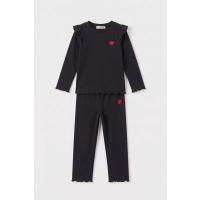 Kız Bebek-Çocuk Kalp Nakışlı Regular Fit Rahat Kalıp İkili Takım
