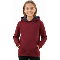 Kız Çocuk Bordo Kapüşonlu Cepli 3 İplik Sweatshirt BGL-ST04998