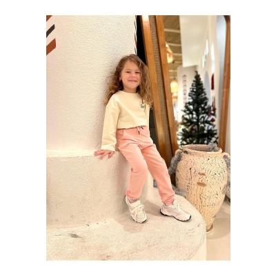 Kız Çocuk Jogger Eşofman Altı Cepli Paçası Lastikli Pudra