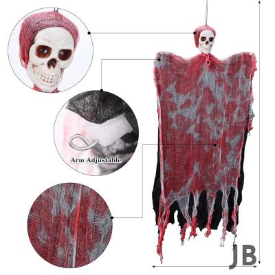 Led Işıklı Kahkaha Atan Sesli Sensörlü Ürpertici Kuru Kafa Kanlı Korku Hayalet Saçaklı Dekor 90x50 Cm