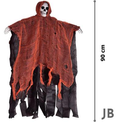 Led Işıklı Kahkaha Atan Sesli Sensörlü Ürpertici Kuru Kafa Korku Hayalet Saçaklı Dekor 90x50 Cm