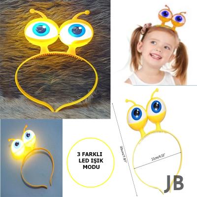 Led Işıklı  Pilli 3 Farklı Modda Yanan Uzaylı Göz Parti Tacı Sarı Renk 18x12 Cm