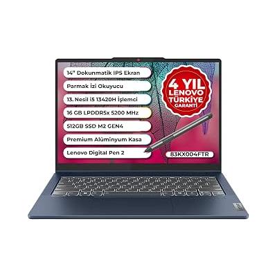 Lenovo IdeaPad 5 14IRH9 | i5-13420H 16 GB DDR5 RAM | 512 GB SSD | UHD Graphics | 14" WUXGA (1920x1200) IPS, 45% NTSC, 60Hz, TÜV Low Blue Light, Glass, Touch | İkisi Bir Arada Notebook | 83KX004FTR