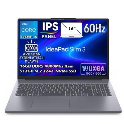 Lenovo IdeaPad Slim 3 16IRH10 Intel Core i5-13420H 16GB 512GB SSD 16" WUXGA (1920x1200) IPS Panel Freedos Taşınabilir Dizüstü Bilgisayar 83K20073TR