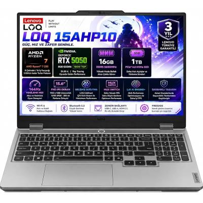 Lenovo LOQ 15AHP10 AMD Ryzen 7 250 16GB 1TB SSD RTX 5050 8GB (100W) 15.6" FHD IPS Panel 144Hz Freedos Taşınabilir Bilgisayar 83JG00BMTR