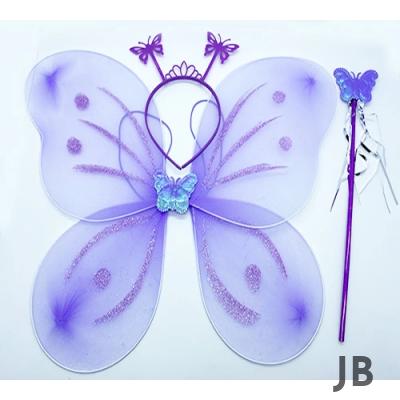 Lila Mor Kelebek Kız Seti – 50 Cm Kelebek Kanadı, Taç Ve Asa